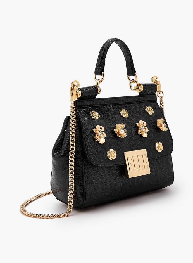 ELLE Floral Embellished Satchel Bag With Chain Strap - Image 3